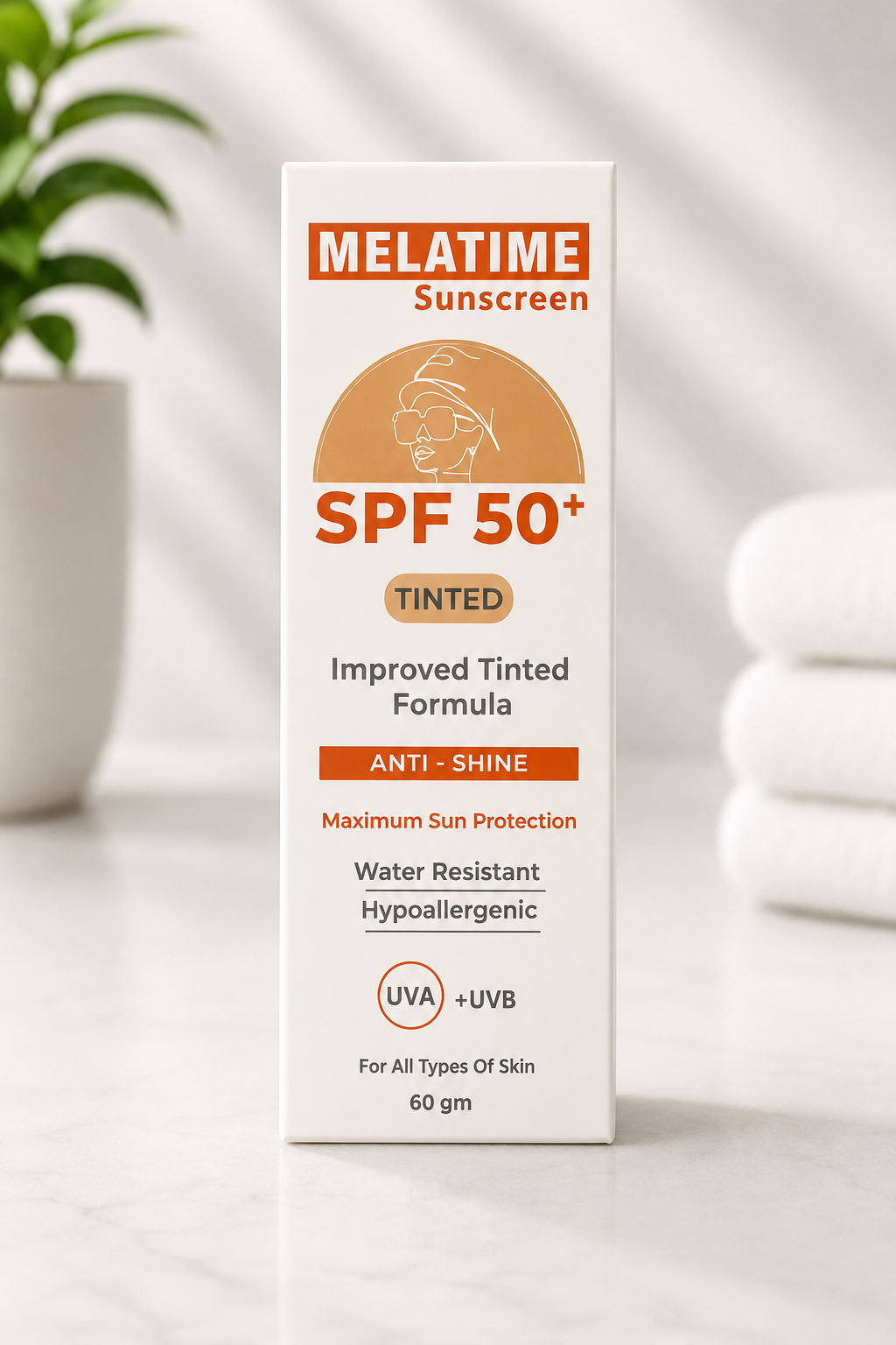 ميلاتايم صن سكرين SPF50+ تينتد (تركيبة ملونة محسّنة) - Melatime Tinted Sunscreen Anti-Shine - 60 جم