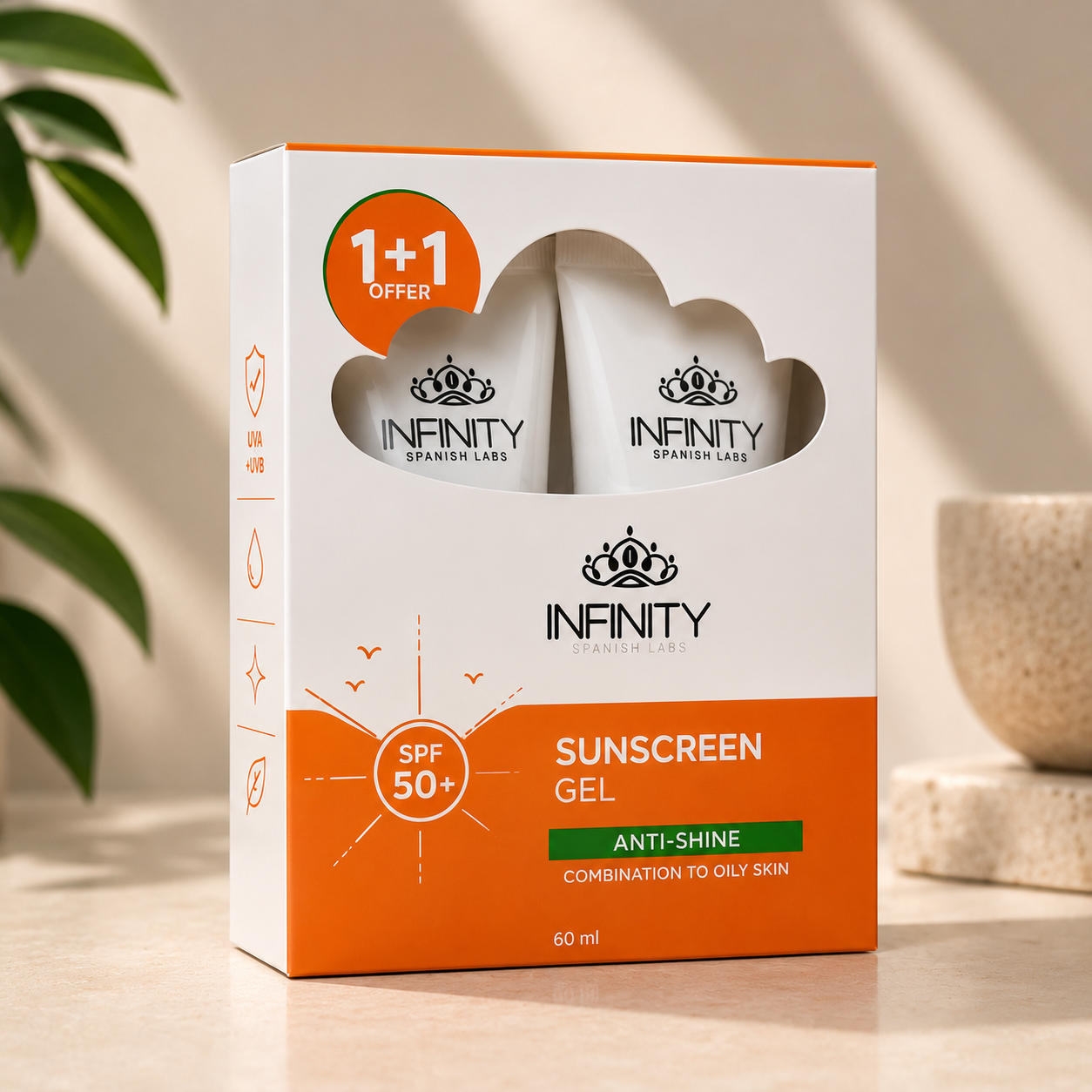 إنفينيتي كير جل هيدرو بوست SPF+50 مضاد للمعان للبشرة المختلطة والدهنية (عرض 1+1) - Infinity Care Sunscreen Gel Anti-Shine Combination to Oily Skin - 60 مل